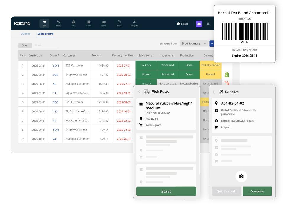 Katana ERP product screenshot